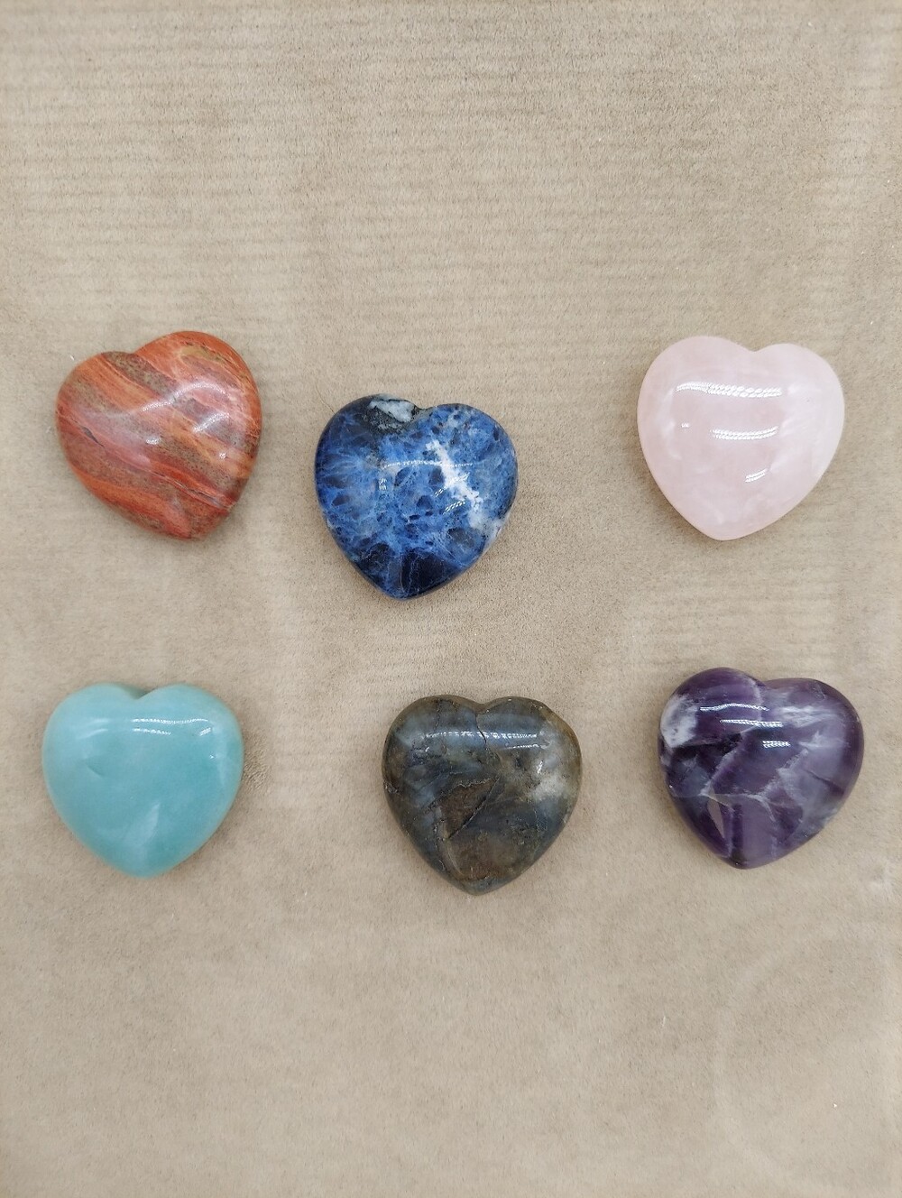 Polished Heart Gemstone Set - Multicolor Pocket Stones